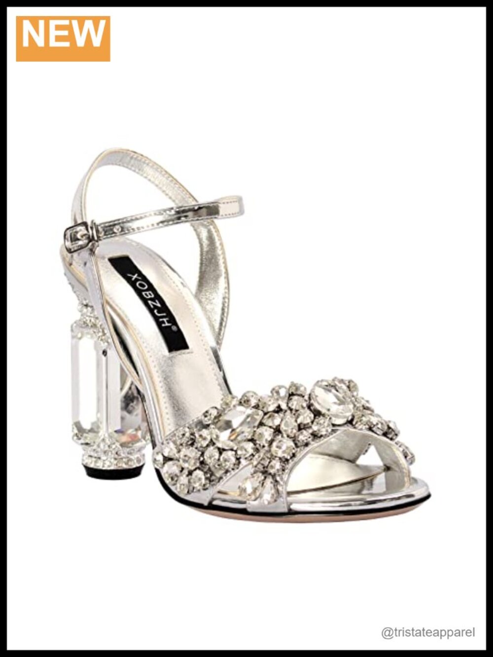 Women's Rhinestone Block Heel Dress Sandals Ankle Strap Party Heels